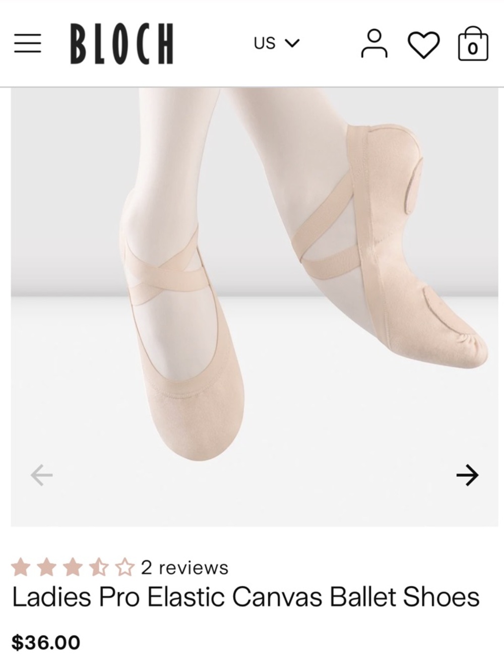 Bloch Ladies Pro Elastic Canvas Ballet Shoes - pink S0621L 7/8
